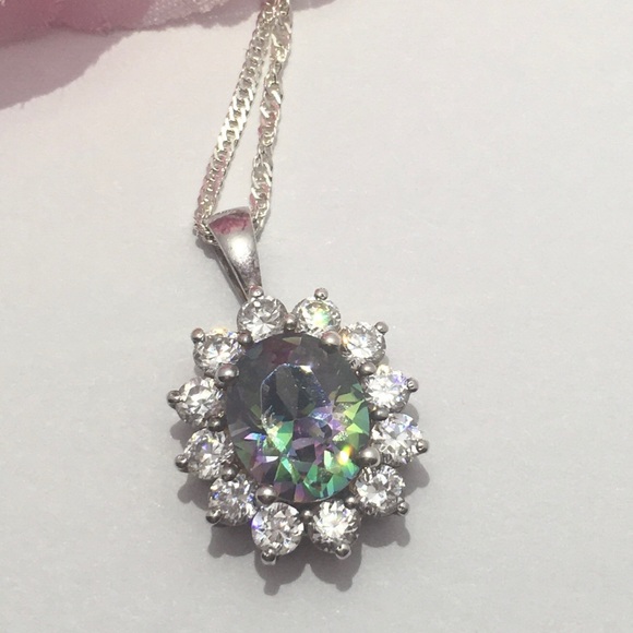 Mystical Rainbow Crystal Solid 925 Stamped Sterling Silver Pendant Necklace - Picture 13 of 13